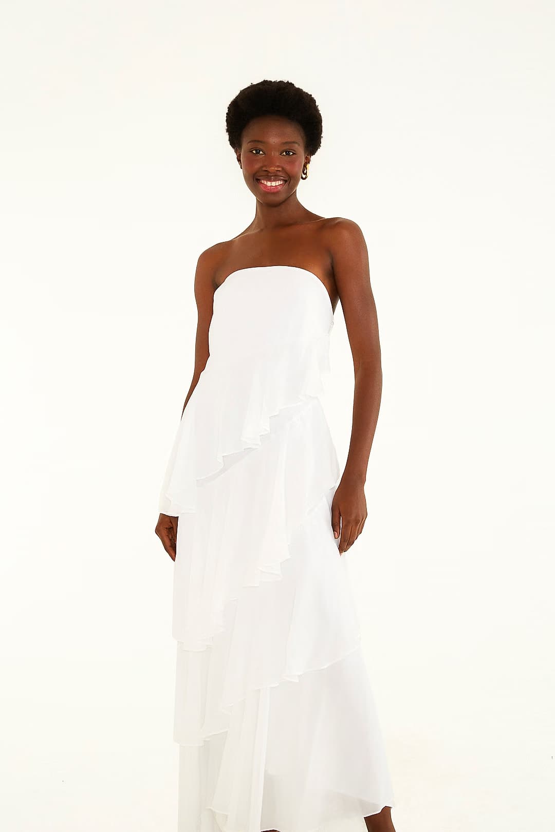 vestido sem alça babados irregular — foto 2